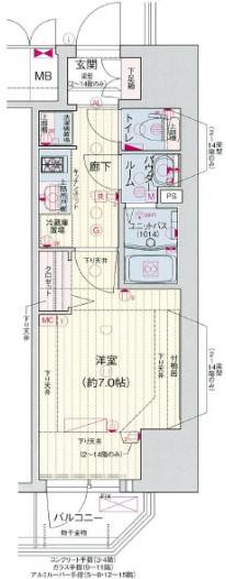 プレサンス堺筋本町駅前シェル(1K/12階)の間取り写真