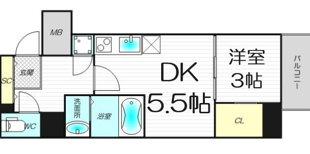 SERENITE本町REFLET(1DK/2階)の間取り写真