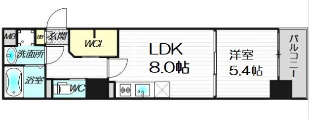 サムティ江戸堀ASUNT(1K/4階)の間取り写真