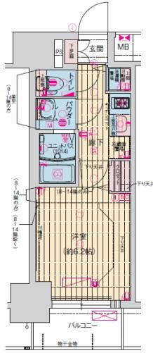 プレサンス扇町駅前(1K/8階)の間取り写真