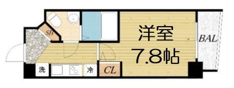 ラシュレエグゼ難波南(1K/14階)の間取り写真