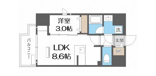 レオンコンフォート難波クレア(1LDK/4階)の間取り写真