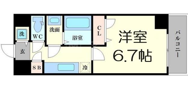 シャルマンフジ大阪城南(1K/2階)の間取り写真