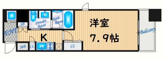 カスタリア堺筋本町(1K/8階)の間取り写真