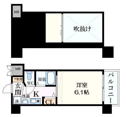 エステムコート新大阪Vソレックス(1K/9階)の間取り写真