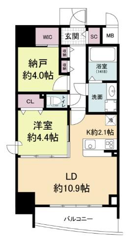 セレニテフラン難波(2LDK/2階)の間取り写真