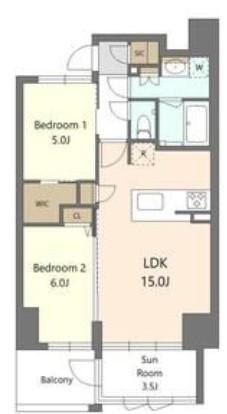 S-RESIDENCE谷町六丁目ALO(2LDK/14階)の間取り写真