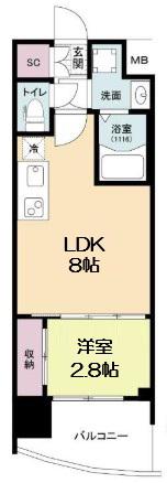 セレニテ難波グランデノール(1LDK/8階)の間取り写真