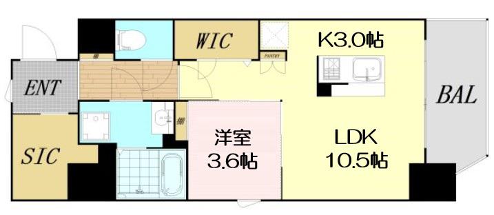 ファーストフィオーレ新町ファジスタ(1LDK/15階)の間取り写真