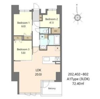 S-RESIDENCE谷町六丁目ALO(3LDK/6階)の間取り写真