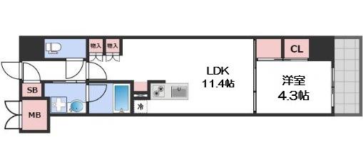 S-RESIDENCE大阪上本町(1LDK/11階)の間取り写真