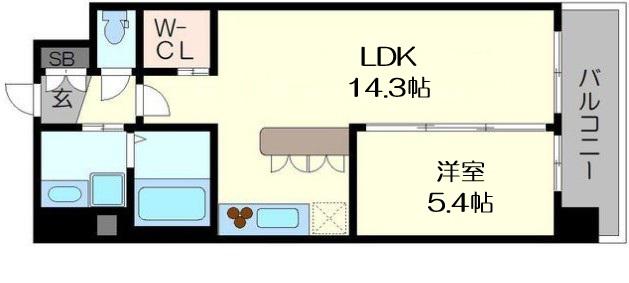 グランカーサ難波元町(1DK/12階)の間取り写真