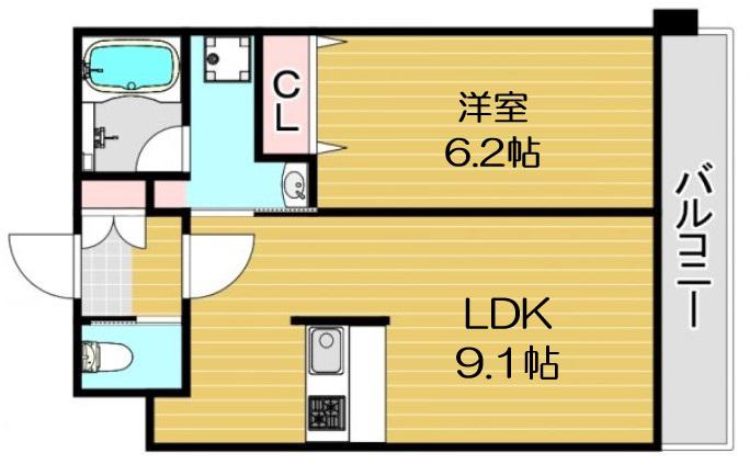 プレジオ海老江(1LDK/6階)の間取り写真