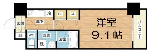 セイル淀屋橋(1K/5階)の間取り写真