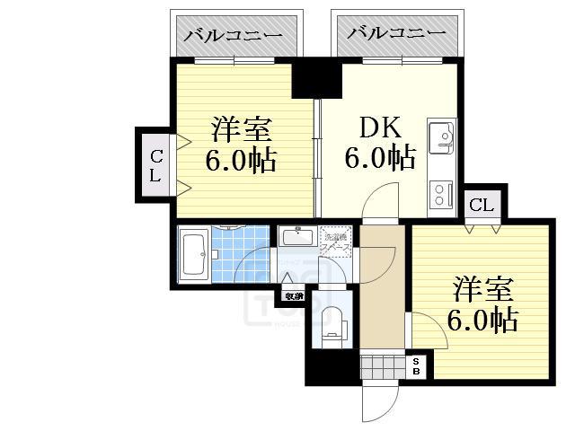 CITY SPIRE難波プレミア(2DK/6階)の間取り写真