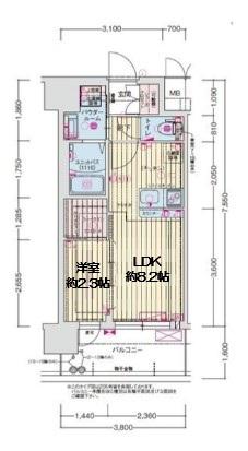 プレリスNEO大阪十三エルヴィオン(1LDK/8階)の間取り写真