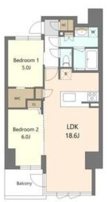S-RESIDENCE谷町六丁目ALO(2LDK/2階)の間取り写真
