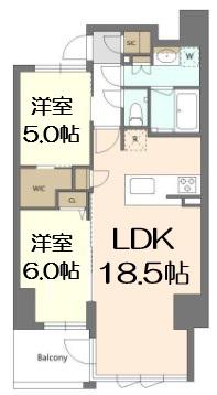 S-RESIDENCE谷町六丁目ALO(2LDK/11階)の間取り写真