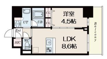 S-RESIDENCE福島DIVERSE(1LDK/9階)の間取り写真