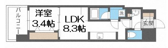 アーバネックス本町Ⅱ(1LDK/11階)の間取り写真