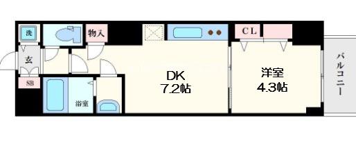 S-RESIDENCE堺筋本町UNO(1DK/2階)の間取り写真
