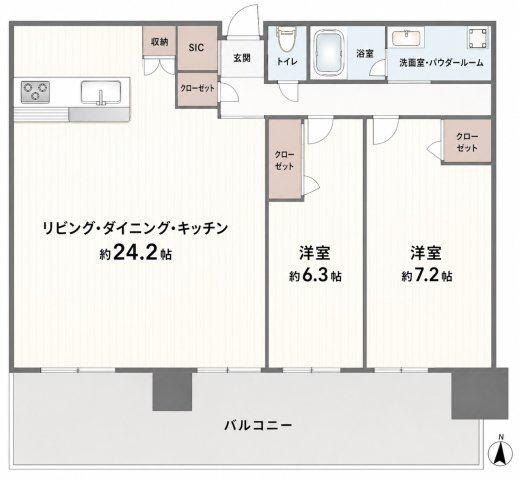 ヴィークタワーOSAKA(2LDK/8階)の間取り写真