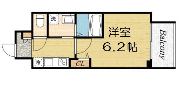 セオリー夕陽丘DOOR(1K/2階)の間取り写真