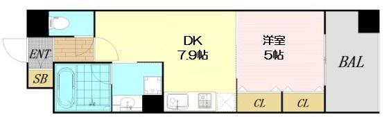 レジディア心斎橋ウエスト(1DK/4階)の間取り写真