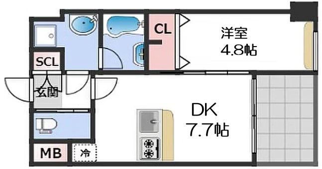 プレジオ難波ASIAN(1DK/15階)の間取り写真