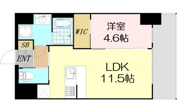 プレジオ恵美須(1LDK/13階)の間取り写真
