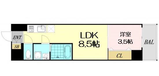 コートエスト都島(1LDK/5階)の間取り写真