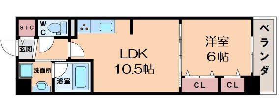 グランセジュール大国町(1LDK/2階)の間取り写真