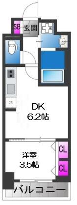 プレリス大阪今里サヴィア(1DK/2階)の間取り写真