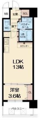 スプランディッド福島ウエスト(1LDK/7階)の間取り写真