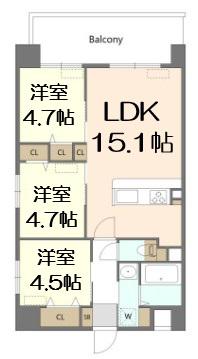 ALIVIS野田阪神(3LDK/8階)の間取り写真