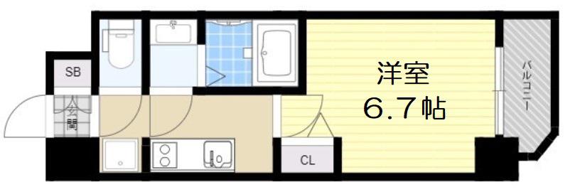 スプランディッド難波元町DUE(1K/13階)の間取り写真
