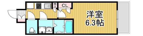 レジュールアッシュ心斎橋VITA(1K/8階)の間取り写真