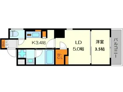 ゲートコート東三国(1LDK/2階)の間取り写真