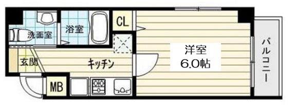 シーガルハイツ心斎橋イースト(1K/2階)の間取り写真