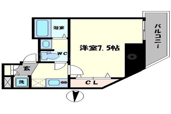 エスライズ堺筋本町(1K/15階)の間取り写真