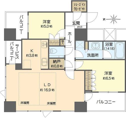 クラッシィタワー淀屋橋(2LDK/20階)の間取り写真