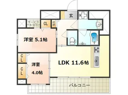 ユープテリア天王寺(1SLDK/6階)の間取り写真