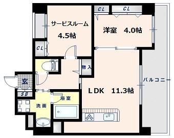 ユープテリア天王寺(2LDK/8階)の間取り写真