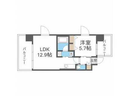 ディームス福島(1LDK/10階)の間取り写真