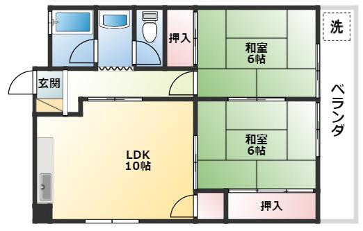ハタハイツ(2LDK/2階)の間取り写真