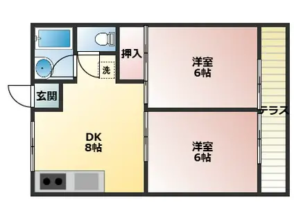 万葉第2ハイツ(2DK/1階)の間取り写真