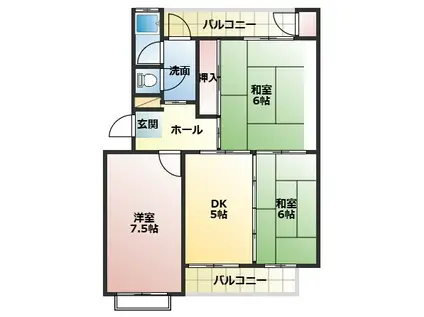 三室山コープタウン3号棟(3DK/2階)の間取り写真