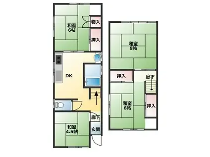 関西本線 法隆寺駅 徒歩27分 2階建 築44年(4DK)の間取り写真