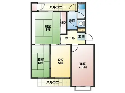 三室山コープタウン4号棟(3DK/4階)の間取り写真