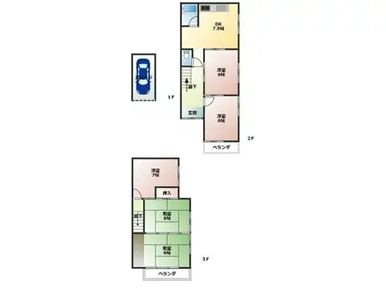 関西本線 大和小泉駅 徒歩16分 3階建 築44年(5DK)の間取り写真